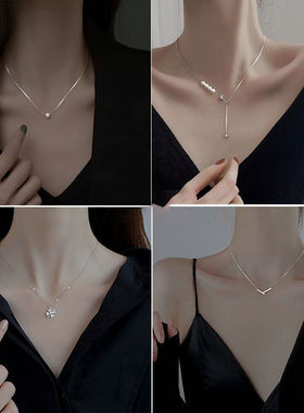 s925银轻奢项链百搭潮锁骨链女蝴蝶简约小众高级感气质毛衣链饰品