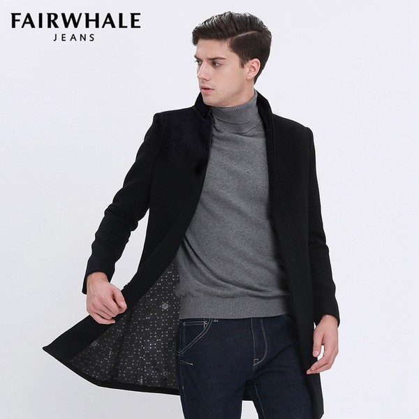 马克华菲 Mark Fairwhale 17年冬季新款 中长款 男式羊毛呢大衣 优惠券折后￥298包邮（￥398-100）