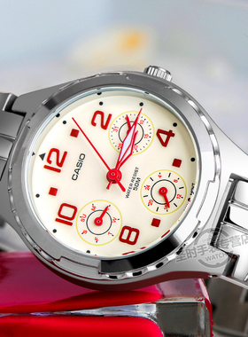 卡西欧手表女士简约防水学生女表casio三眼百搭钢带手表LTP-2064D