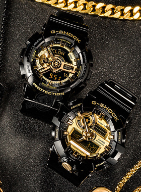 卡西欧手表男士黑金gshock系列时尚运动双显日历电子男表GA-110GB