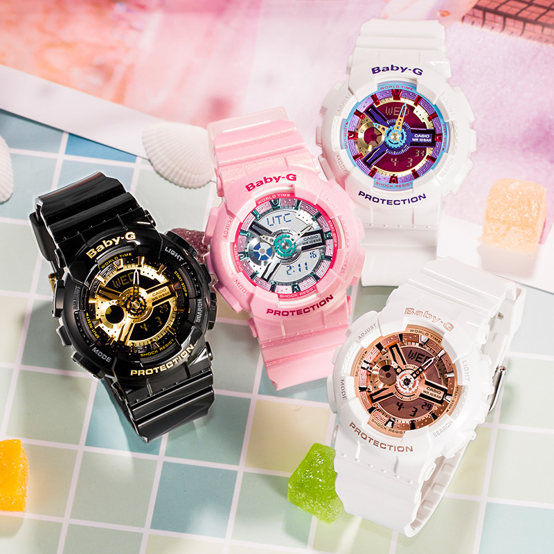 卡西欧baby-g手表女时尚多功能双显防水户外运动女表ba-110-7a1