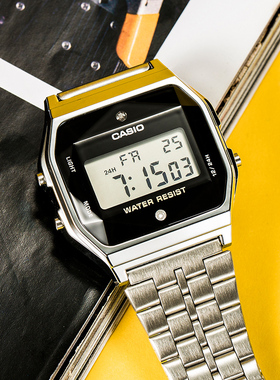 casio卡西欧手表男女七年电力银小方块方形情侣石英表A159W/168W