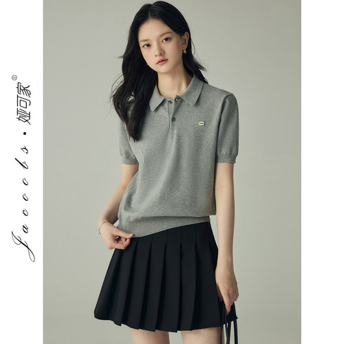 POLO领短袖针织衫女夏季翻领上衣