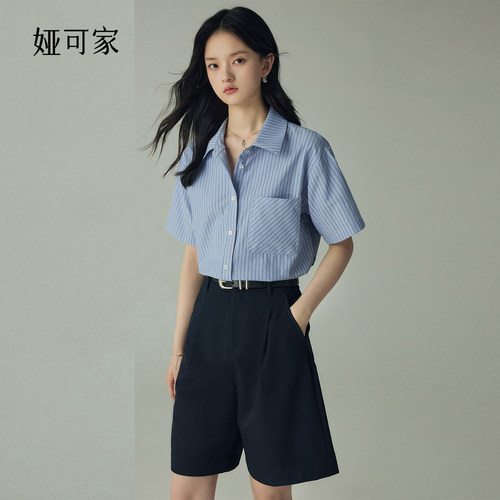 少年感宽松休闲短袖条纹衬衫