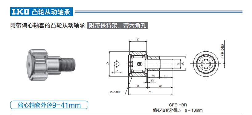 日本IKO偏心轴套凸轮从动轴承CFE