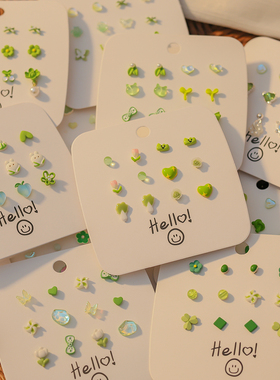 新款绿色系银针耳钉小清新森系简约百搭耳环甜美显白小巧学生耳饰