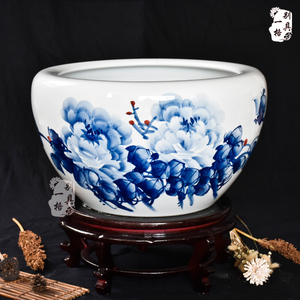 景德镇陶瓷器鱼缸手绘青花养鱼盆书画缸荷花缸睡莲碗莲缸大缸