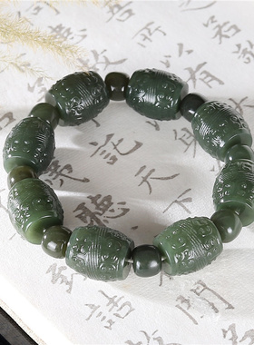 天然和田玉回纹珠桶珠路路通转运珠手串简约男女款玉手链大气百搭