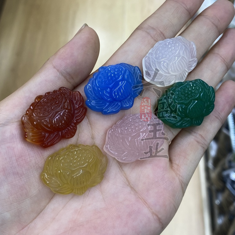 天然冰种粉紫色玉髓小莲花吊坠珠宝首饰荷花挂件玉坠项链水晶紫水