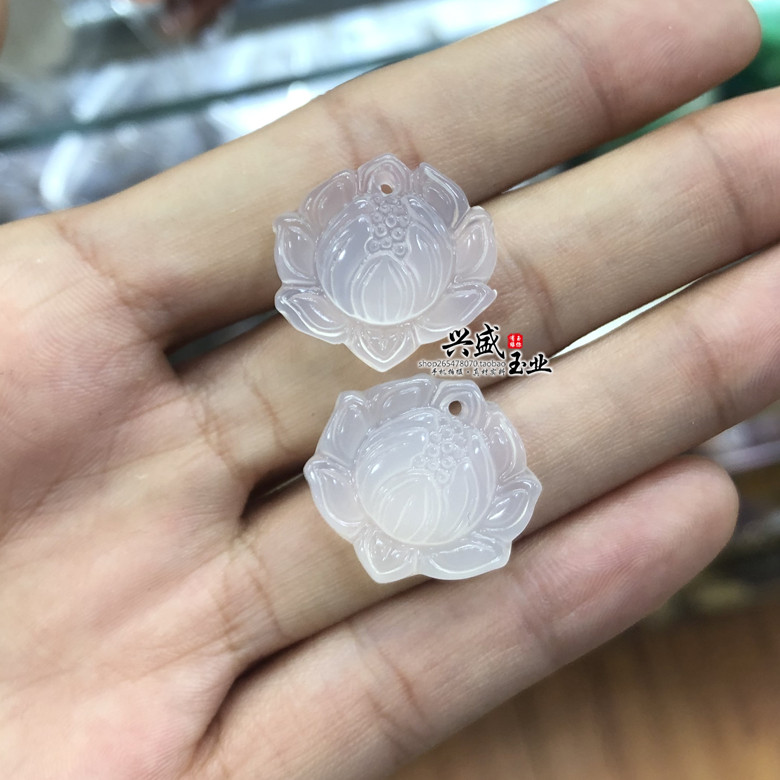 冰种白玉髓小款莲花吊坠 红玉髓雪莲花玉坠DIY玉石配饰耳环配件