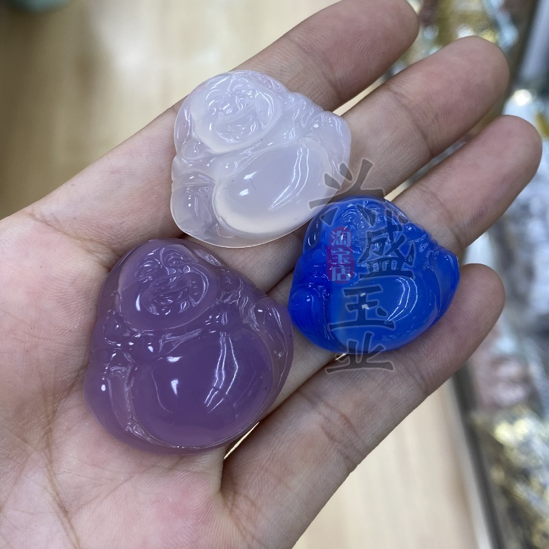 天然高冰种白玛瑙玉髓玉石项链女弥勒佛吊坠女笑佛大肚佛挂件饰品
