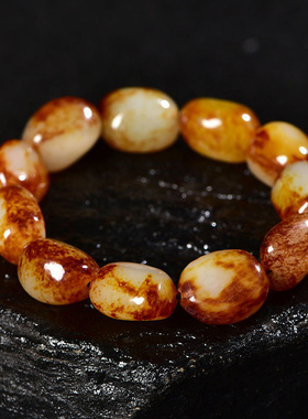 新疆和田玉原石手串男女士款青白玉人工强化红沁皮不规则玉石手串