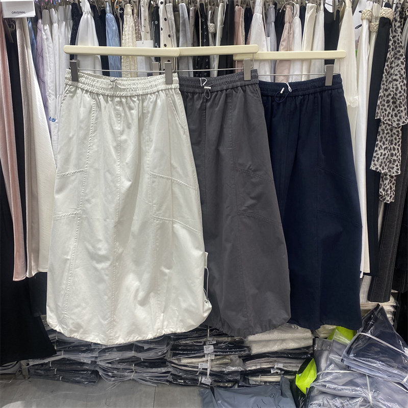 YLMY8018春款高腰A字半身裙女中长款松紧显瘦百搭遮肉直筒裙垂感