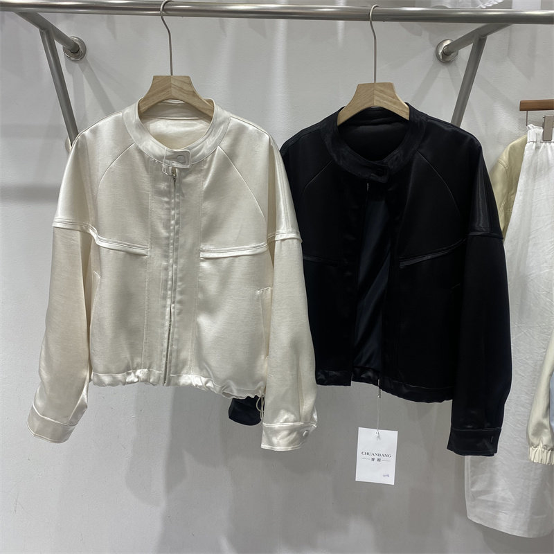 CB26812春款韩版时尚立领拉链短外套女设计感小众减龄夹克上衣潮