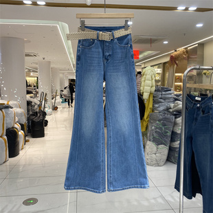 DMJ8661早春款韩版高腰显瘦牛仔喇叭长裤女四面弹微喇裤时尚百搭