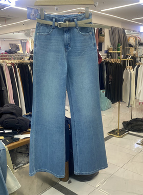 ZMJ6956早春款高腰显瘦微喇牛仔裤女配腰带长裤休闲裤筒微喇长裤