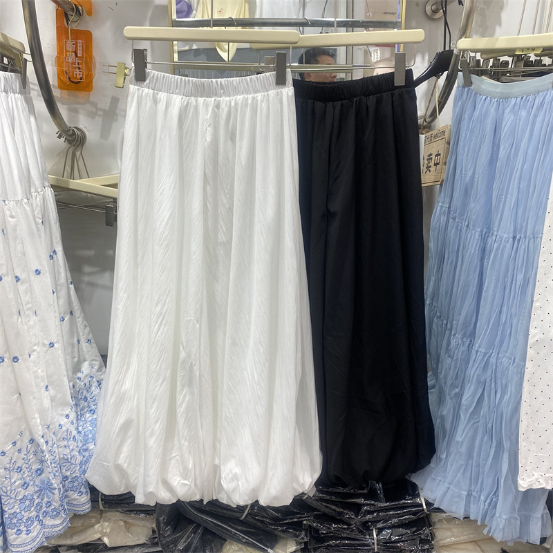 YLMY26009春款白色花苞半身裙女中长款显瘦百搭A字蓬蓬裙松紧高腰