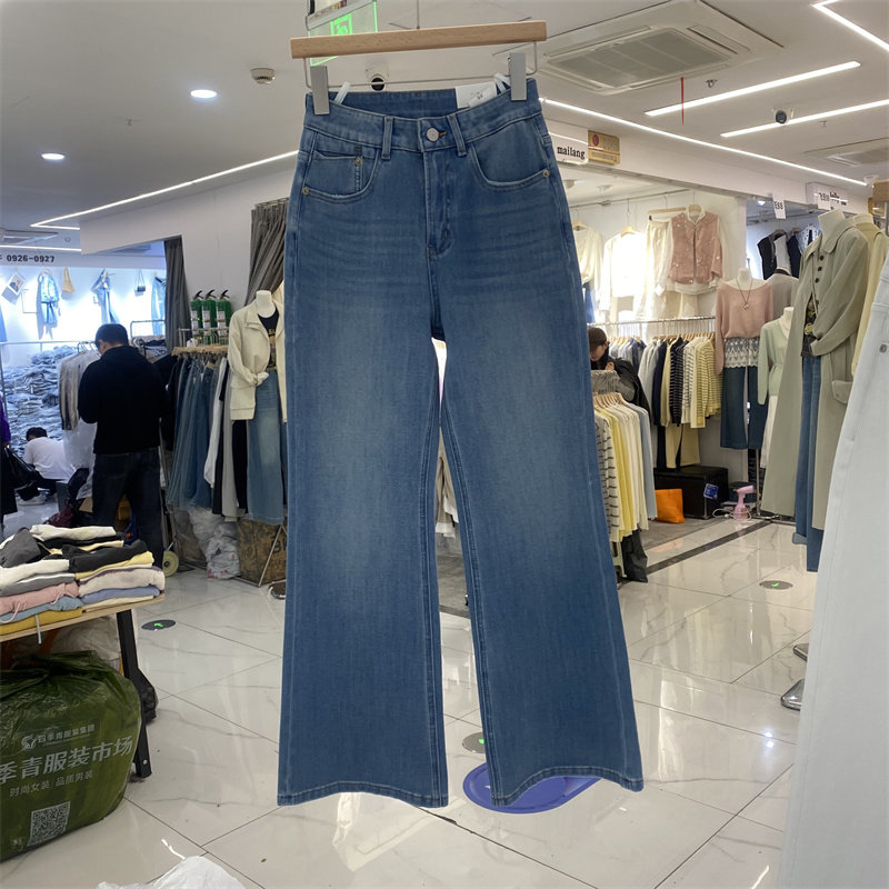 SMFJ86552春款高腰直筒微喇牛仔裤女2026蓝色显瘦四面弹百搭长裤