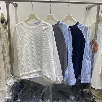 2026春圆领假两件女针织衫长袖