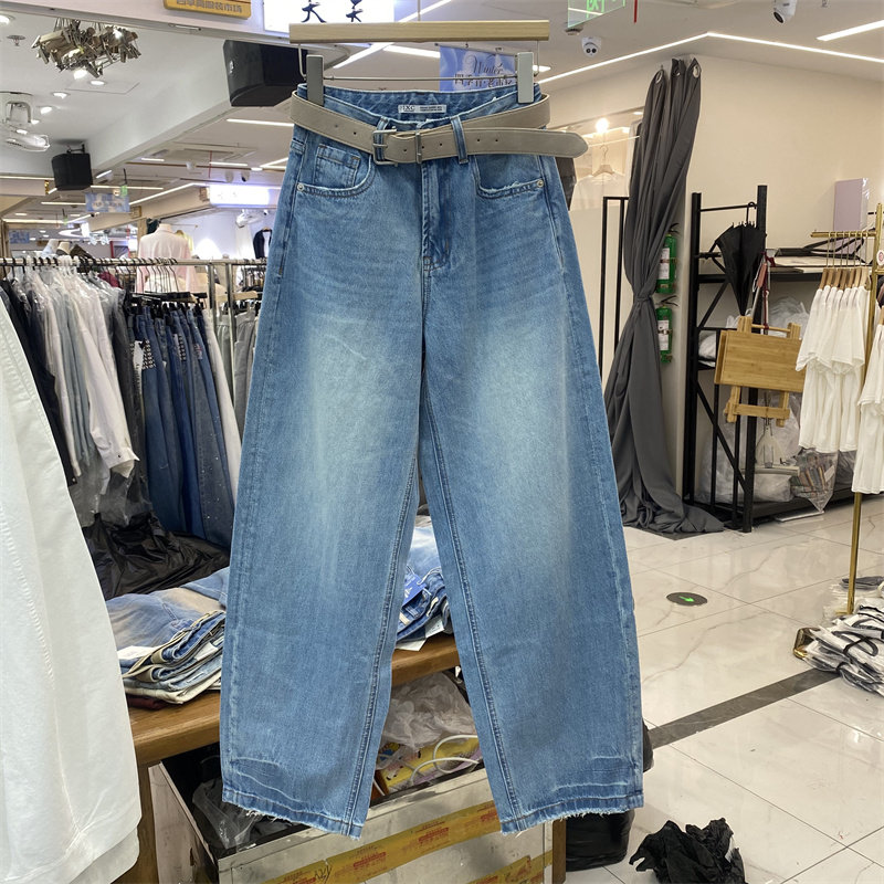 IXC6018春款复古高腰阔腿牛仔裤女2026春新款宽松显瘦百搭长裤
