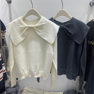 中式2025冬款甜美蝴蝶结翻领套头毛针织衫女百搭显瘦小香风毛衣