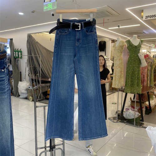 高腰四面弹显瘦拖地牛仔微喇裤