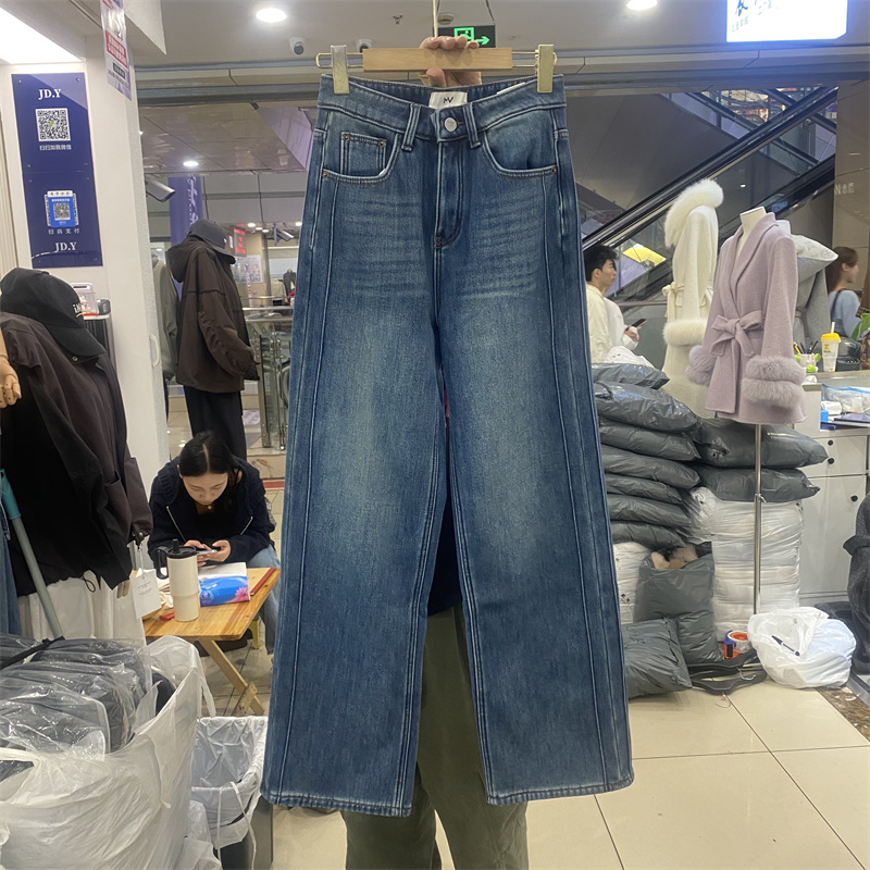 欧货2025春款高腰显瘦直筒牛仔裤