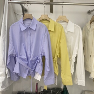 CB2026春款设计感小众翻领收腰衬衫女长袖百搭显瘦气质宽松上衣潮