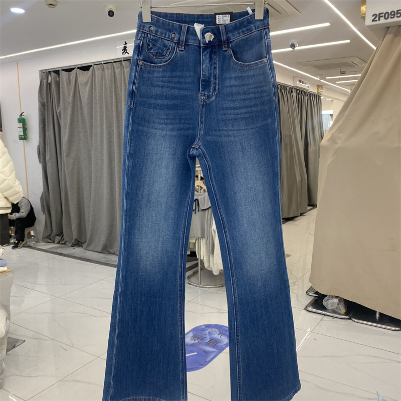 欧货25969春款四面弹高腰微喇牛仔裤女2026显瘦拖地长裤