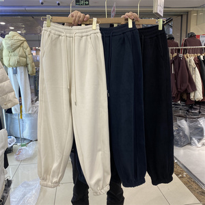 A.XI阿喜栗简35-909正品加绒加厚束脚卫裤女冬宽松显瘦九分哈伦裤