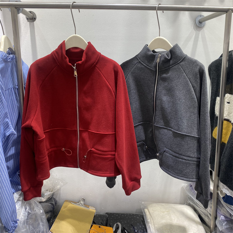 冬季德绒双拉链立领保暖女卫衣