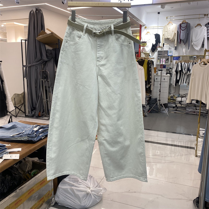 ZMK8012春款高腰宽松显瘦阔腿牛仔裤女春季百搭九分直筒裤