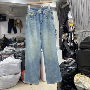 ZUOMO9801正品女冬高腰宽松显瘦新款复合加绒窄版阔腿牛仔拖地裤