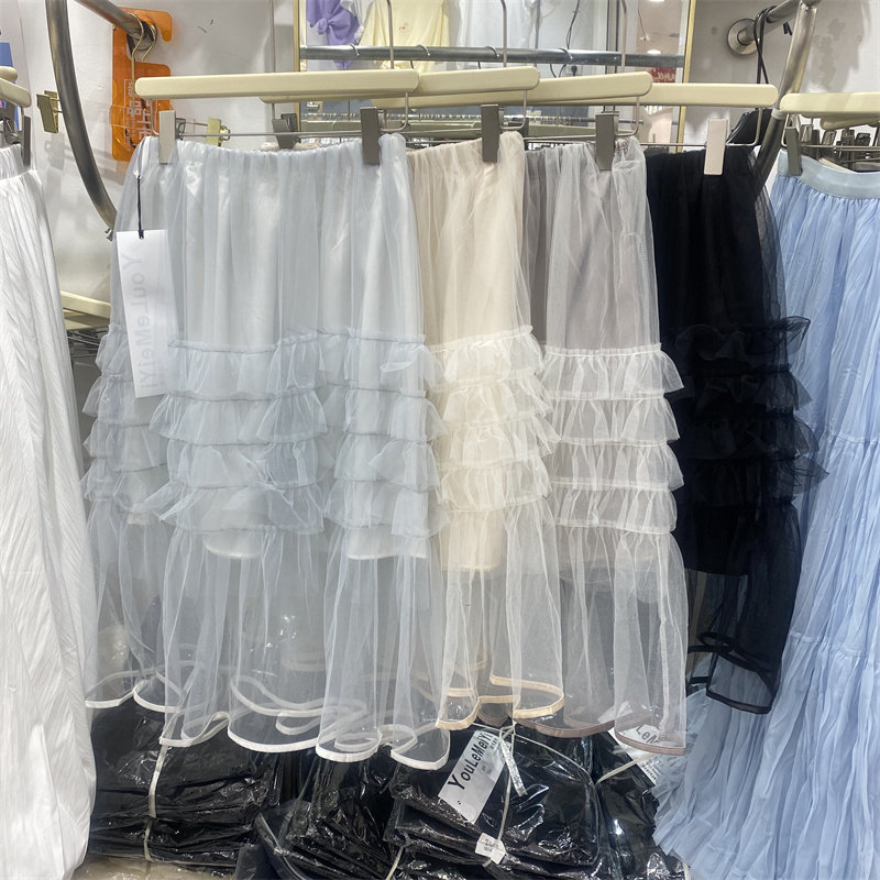 YLMY26127女春法式温柔风网纱蛋糕裙多层蓬蓬半身裙松紧腰中长款