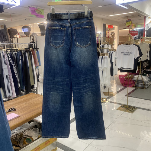 秋款高腰显瘦微喇蓝色牛仔裤女