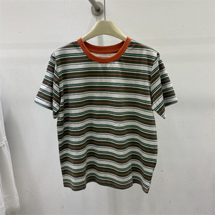 欧货2026春款撞色条纹短袖T恤女新款圆领宽松百搭显瘦上衣