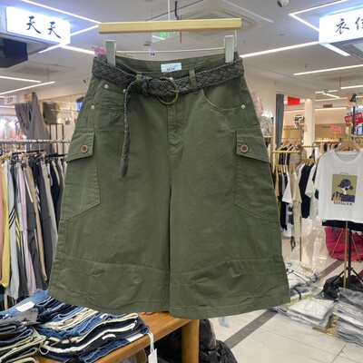 夏季工装军绿多口袋显瘦五分裤女