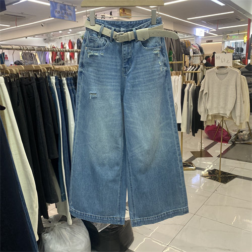 ZMJ6969春磨破复古高腰阔腿牛仔裤女宽松显瘦九分裤蓝色直筒百搭,女装/女士精品,牛仔裤,淘宝优惠券,粉丝福利购,淘宝优惠卷