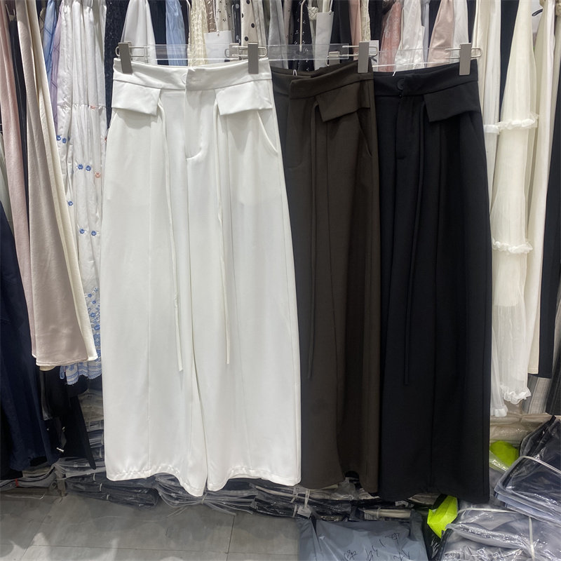 YLMY2283春款高腰绑带阔腿裤女宽松显瘦垂感直筒休闲裤百搭长裤