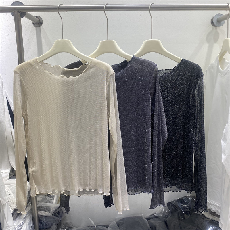 温柔韩系风2026春款圆领长袖微透针织衫女百搭修身打底衫毛衣上衣