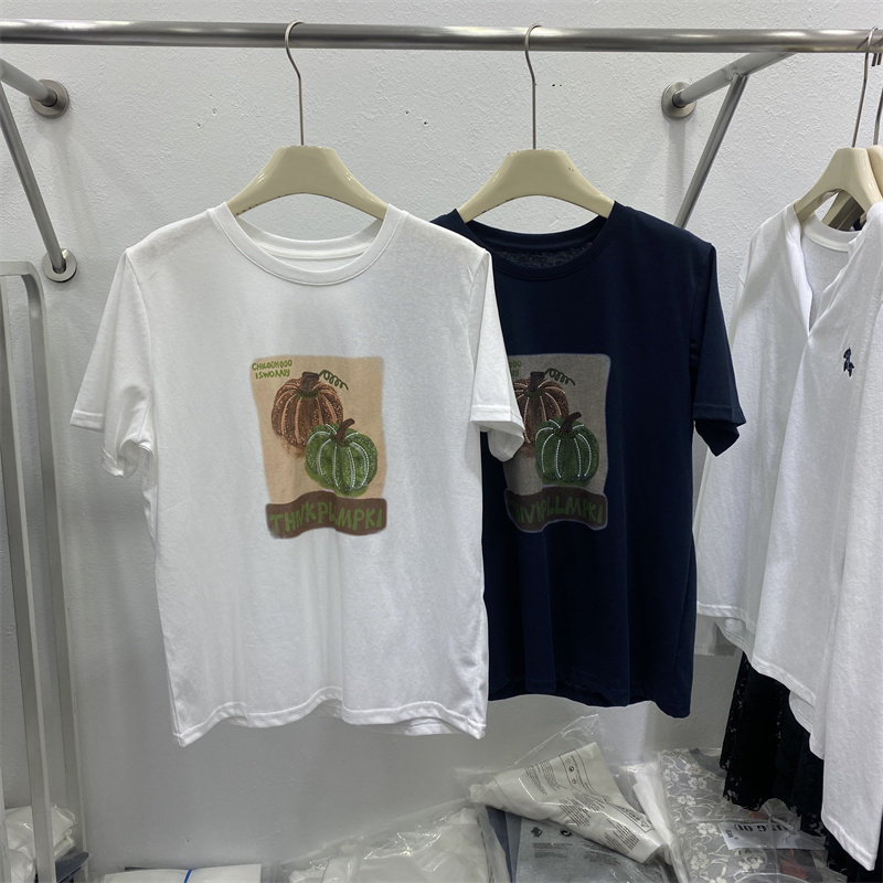 韩系2026春款南瓜印花短袖T恤女宽松减龄显瘦休闲打底衫上衣