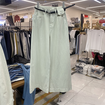 夏款高腰显瘦阔腿牛仔裤可配腰带