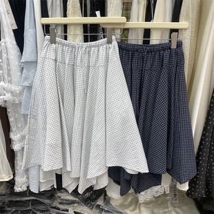 YLMY989春款韩系文艺复古格纹半身裙女中长款A字大摆显瘦百搭裙子