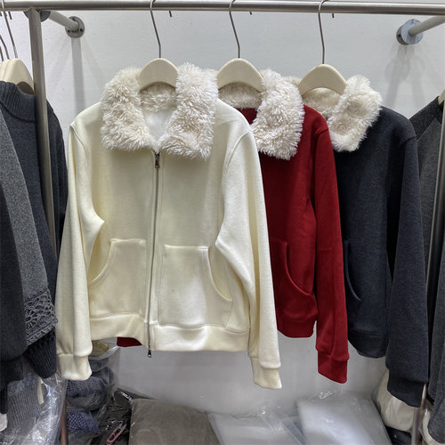 2025冬毛毛领拉链加绒加厚卫衣