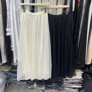 YLMY9626春款松紧高腰百褶纱裙女显瘦遮胯气质百搭中长款半身裙