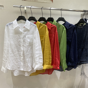 2026春款夏日系苎麻衬衫女长袖宽松翻领防晒上衣百搭休闲防晒衬衣