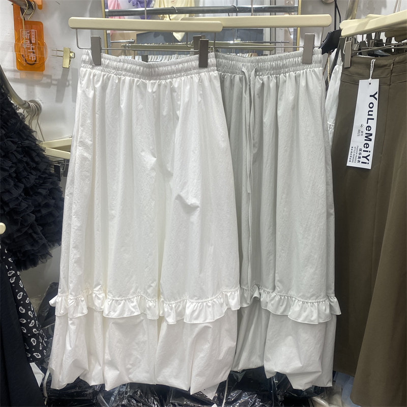 YLMY7030春款韩版设计感花苞蓬蓬半身裙女拼接木耳边小个子中长款