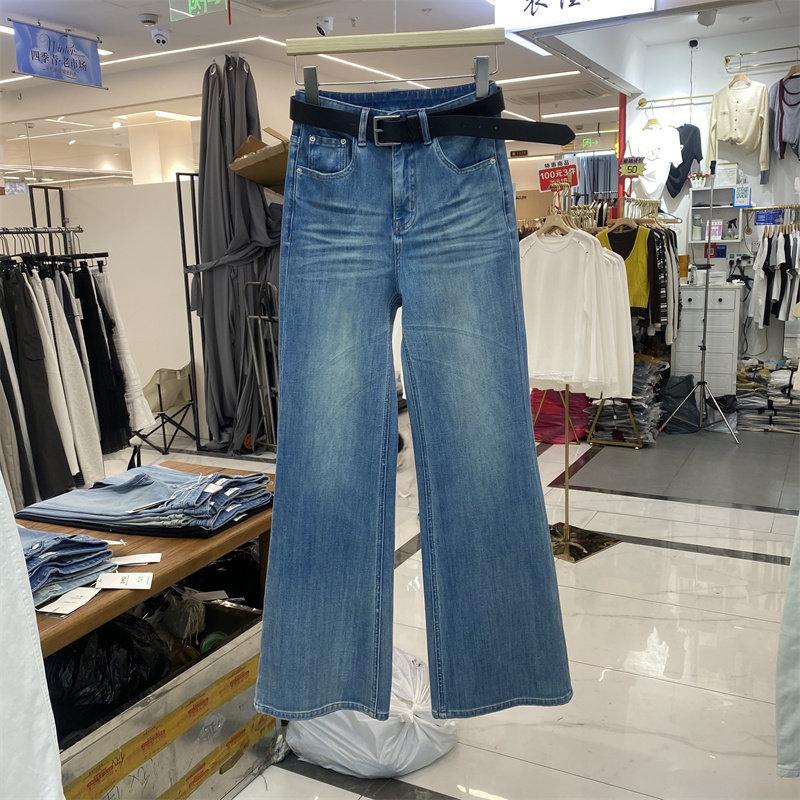 ZMJ8057春款高腰直筒牛仔裤女宽松显瘦垂感阔腿裤慵懒风筒微喇裤
