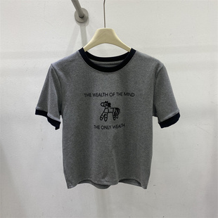 韩版2026春款时尚圆领卡通印花短袖T恤女宽松百搭上衣字母印花潮