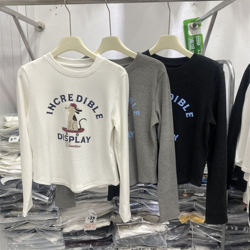 欧货2025女冬新款加绒圆领T恤